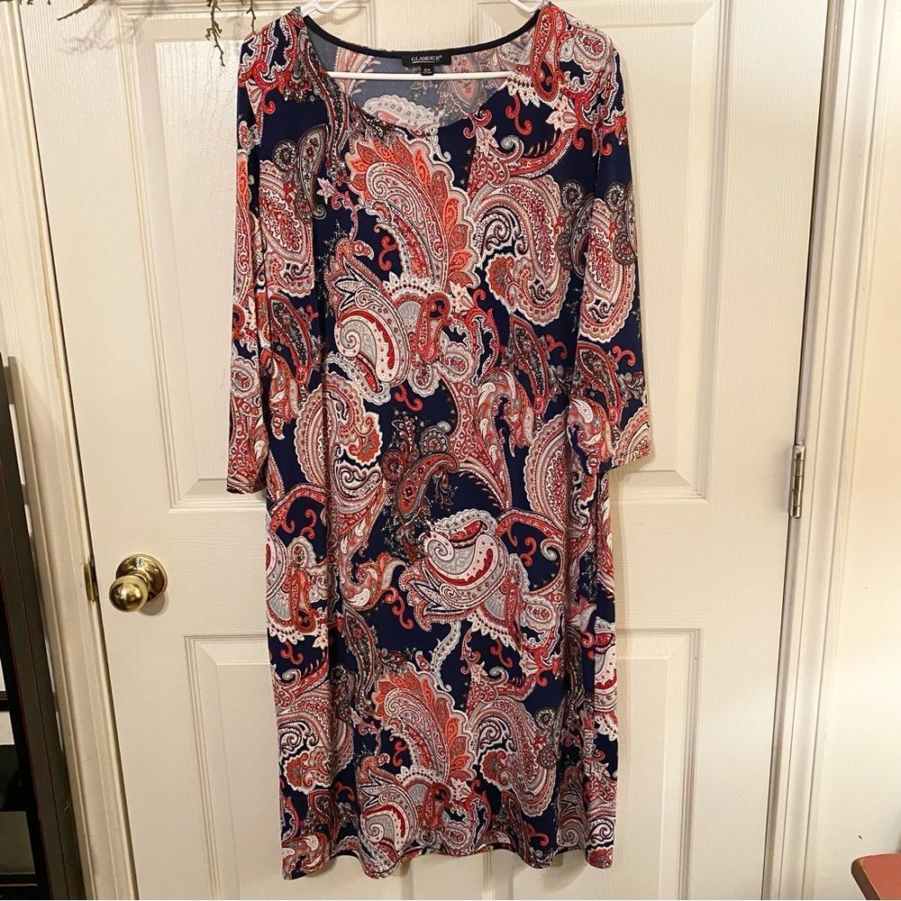 Glamour Paisley Dress in Red and Blue